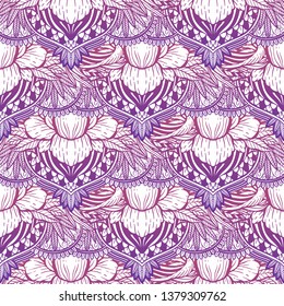 Art seamless pattern lotus flower mandala. Ethnic abstract print. Colorful repeating background texture. Culture bohemian ornament.Vector illustration.