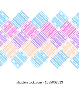 Art seamless pattern. Pearl colors. Pink, yellow, blue, lilac. Simple design. Vector geometric background. Can be used for social media, posters, email, print, ads designs.