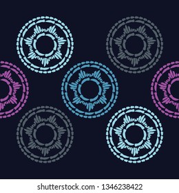 Art seamless pattern. Polka dots. Color - black, gray, blue. Ethnic print. Boho. Traditional ornament. Folk motif. Can be used for social media, posters, email, print, ads designs.