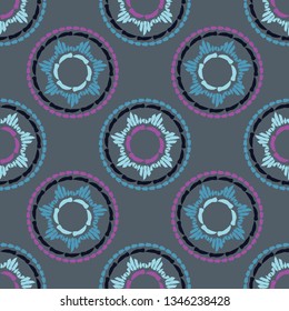 Art seamless pattern. Polka dots. Color - black, gray, blue. Ethnic print. Boho. Traditional ornament. Folk motif. Can be used for social media, posters, email, print, ads designs.