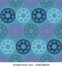Art seamless pattern. Polka dots. Color - black, gray, blue. Ethnic print. Boho. Traditional ornament. Folk motif. Can be used for social media, posters, email, print, ads designs.
