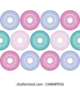 Art seamless pattern. Polka dots. Color - dark red, pink, lilac, emerald. Ethnic print. Boho. Traditional ornament. Folk motif. Can be used for social media, posters, email, print, ads designs.