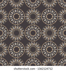 Art seamless pattern. Polka dots. Color - brown. Vector geometric background. Ethnic print. Boho. Traditional ornament. Folk motif. Can be used for social media, posters, email, print, ads designs.