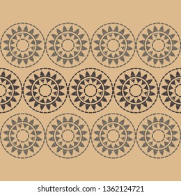 Art seamless pattern. Polka dots. Color - brown. Vector geometric background. Ethnic print. Boho. Traditional ornament. Folk motif. Can be used for social media, posters, email, print, ads designs.