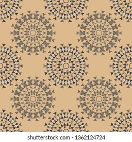 Art seamless pattern. Polka dots. Color - brown. Vector geometric background. Ethnic print. Boho. Traditional ornament. Folk motif. Can be used for social media, posters, email, print, ads designs.