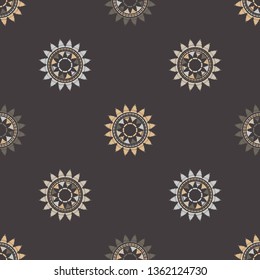 Art seamless pattern. Polka dots. Color - brown. Vector geometric background. Ethnic print. Boho. Traditional ornament. Folk motif. Can be used for social media, posters, email, print, ads designs.