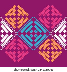 Art seamless pattern. The shapes of the petals. Color - maroon, blue, yellow, white. Ethnic print. Boho. Traditional ornament. Folk motif. Can be used for social media, posters, email, print.