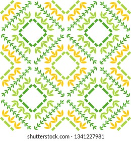 Art seamless pattern. It's spring. Color - green, yellow, white. Vector geometric background. Can be used for social media, posters, email, print, ads designs.