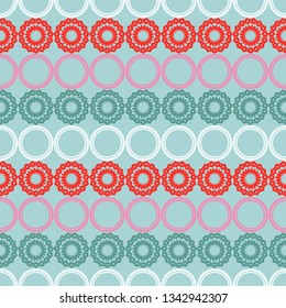 Art seamless pattern. Spring flowers! Polka dots. Color - pink, red, green, white. Vector geometric background. Can be used for social media, posters, email, print, ads designs.