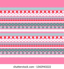Art seamless pattern. Spring flowers! Color - pink, red, green, white. Vector geometric background. Can be used for social media, posters, email, print, ads designs.