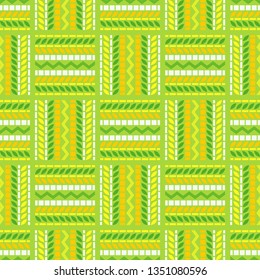 Art seamless pattern. Spring leaves. Color - green, yellow. Simple design. Vector geometric background. Can be used for social media, posters, email, print, ads designs.