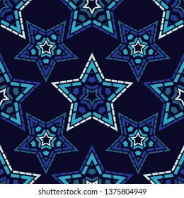 Art seamless pattern. Stars. Ethnic print. Multicolored. Boho. Traditional ornament. Folk motif. Vector geometric background. Can be used for social media, posters, email, print, ads designs.