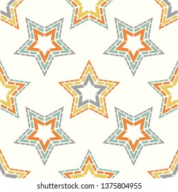 Art seamless pattern. Stars. Ethnic print. Multicolored. Boho. Traditional ornament. Folk motif. Vector geometric background. Can be used for social media, posters, email, print, ads designs.