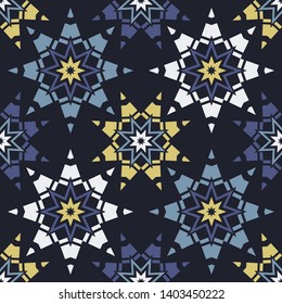 Art seamless pattern. Stars in the sky. Multicolored. Simple design. Vector geometric background. Can be used for social media, posters, email, print, ads designs.