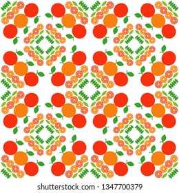 Art seamless pattern. Summer garden with oranges. Color - orange, green. Vector geometric background. Can be used for social media, posters, email, print, ads designs.