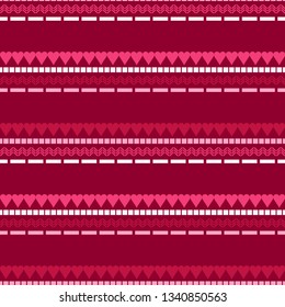 Art seamless pattern. Valentine's day. Color - red, pink, white. Ethnic print. Boho. Traditional ornament. Folk motif. Can be used for social media, posters, email, print, ads designs.