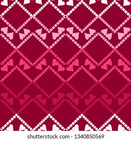 Art seamless pattern. Valentine's day. Color - red, pink, white. Ethnic print. Boho. Traditional ornament. Folk motif. Can be used for social media, posters, email, print, ads designs.