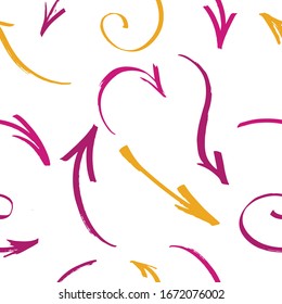 art seamless pattern. vector multicolored smoothly curved arrows and rings are randomly located.