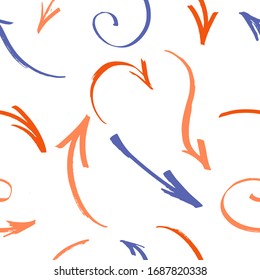 art seamless pattern. vector multicolored smoothly curved arrows and rings are randomly located.