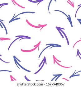 art seamless pattern. vector multicolored smoothly curved arrows and rings are randomly located.