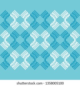 Art seamless pattern. A warm sweater. Knitted rectangles. Color - blue. Simple design. Vector geometric background. Can be used for social media, posters, email, print, ads designs.