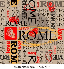 art seamless vector pattern background with word Rome