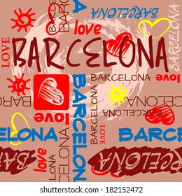 art seamless vector pattern background with word Barcelona