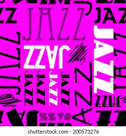 art seamless vector pattern background with heart and word jazz in pink, black and white colors