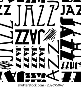 art seamless vector pattern background with word jazz in black and white