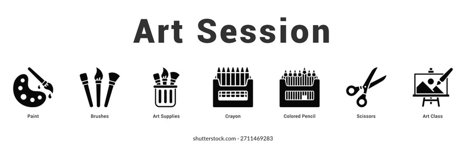 Art Session Modern and clean web banner illustration featuring thematic icons for visual communication