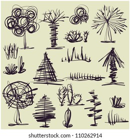 art set  #10 of  sketching vector trees symbols