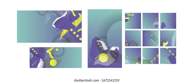 Art set future geometric template bright colorful graphic design covers new colors