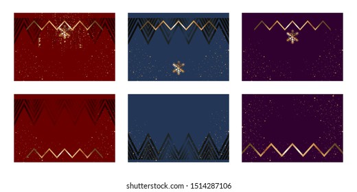 Art set Merry Christmas gold frame vector elegant on dark green banner design of sparkling lights