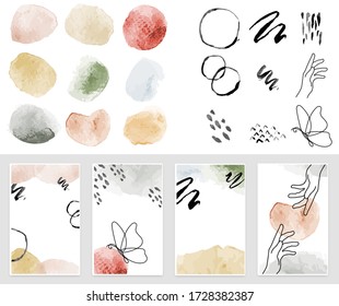 Art set of modern decor prints set abstract - Parts of set watercolor background.