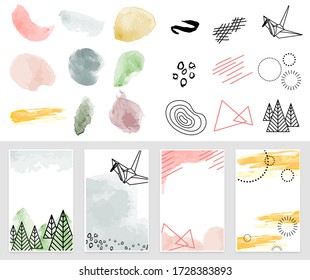 Art set of modern decor prints set abstract - Parts of set watercolor background.