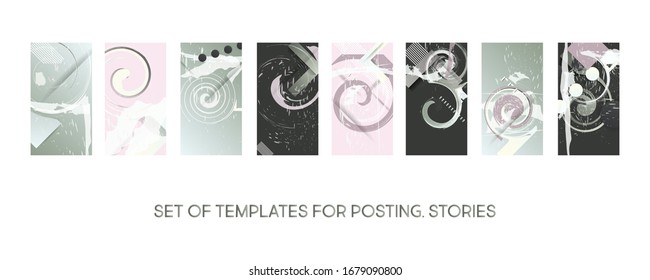 Art set of pastel restrained pale of templates for posting for social media stories trending or for printing postcards with your brand