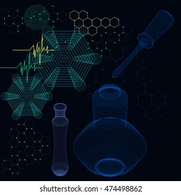 Art set of pipettes and flasks