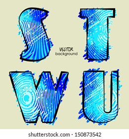 art set of sketching stylization alphabet in vector, blue sea font