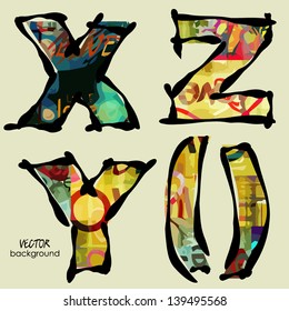 art set of stylized sketch alphabet in vector, rainbow font