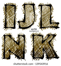 art set of stylized sketch alphabet in vector; green and brown font