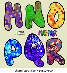 art set of stylized sketch alphabet in vector, rainbow naive font 