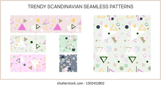 Art set trendy scandinavian color palette modern background with triangles and lines