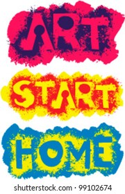 art set with words art, start and home