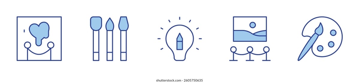 art show, brush, inspiration, gallery, color palette. Art Icon vector illustration. Line Duotone style. Editable stroke.