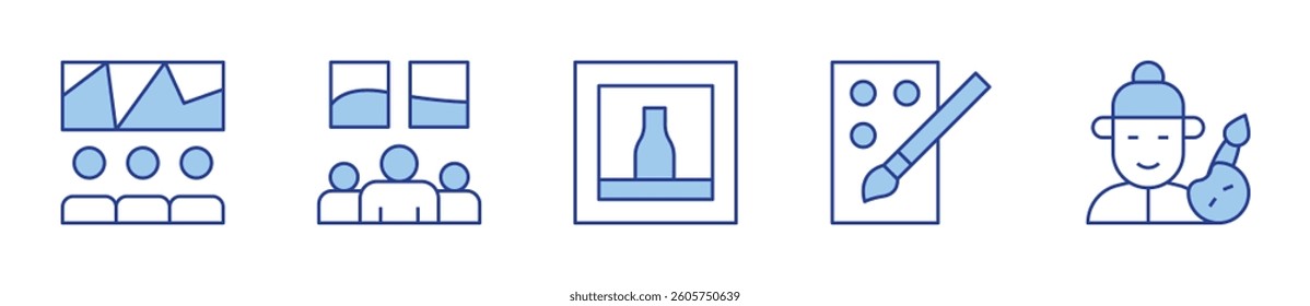 art show, gallery, teacher. Art Icon vector illustration. Line Duotone style. Editable stroke.