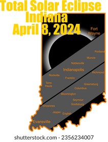 Art showing the April 8, 2024 total Solar eclipse path over Indiana