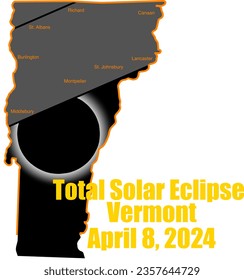 Art showing the April 8, 2024 total solar eclipse path over Vermont