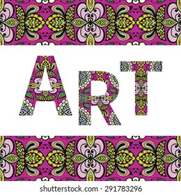 Art sign with tribal ethnic ornament. Decorative arabic frame border pattern. Vector background or card design.