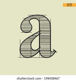 art simple alphabet in vector, classical black handmade font, lowercase letter a