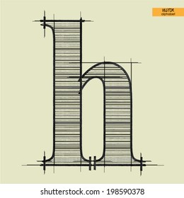 art simple alphabet in vector, classical black handmade font, lowercase letter h